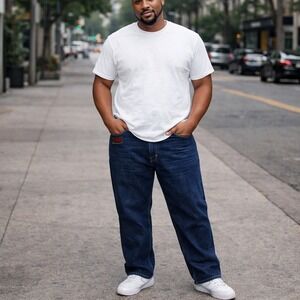 Coogi Australia Baggy Jeans W42 L32 Vintage Y2K Hip Hop Denim Leather Pockets‎